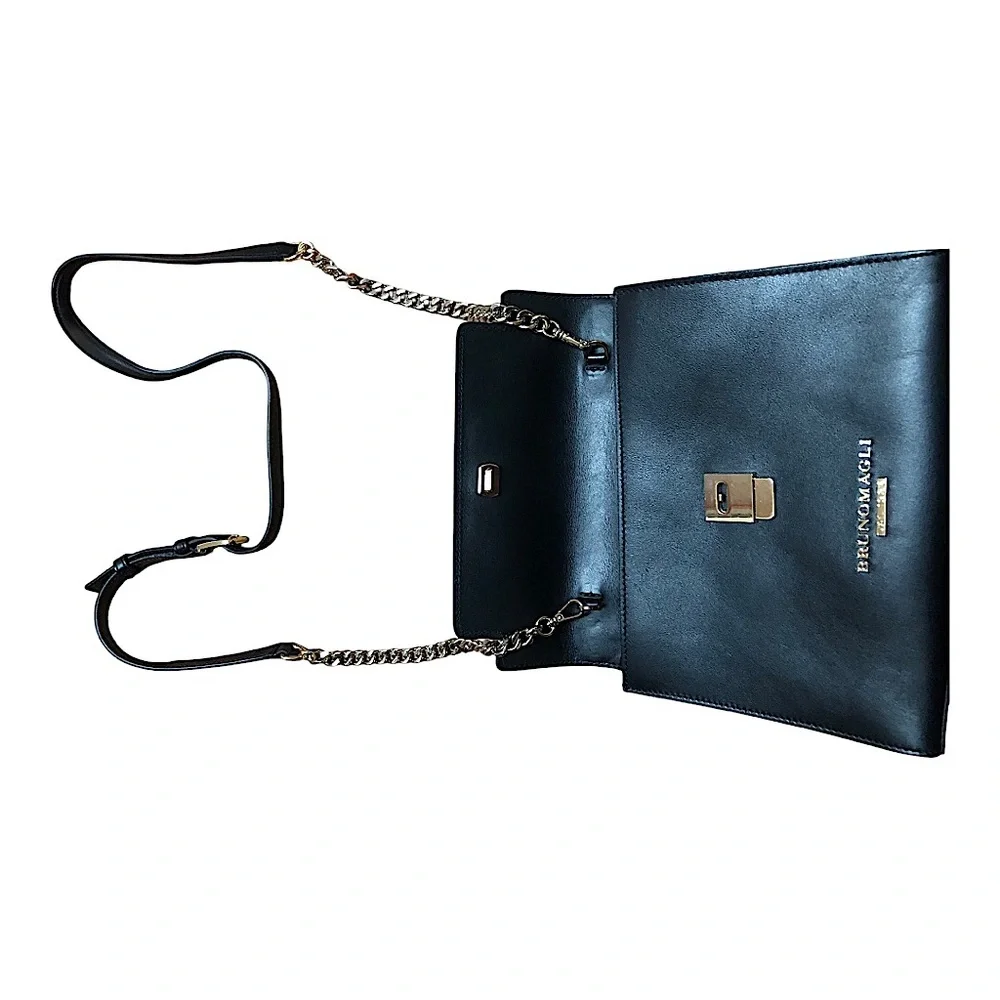 BRUNO MAGLI Black Leather Flap Leather Crossbody Bag Made in Italy